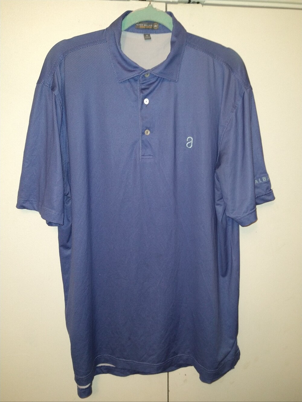 Peter Millar Summer Comfort Short Sleeve Polo Shirt Men's sz Medium Albany Logo.
